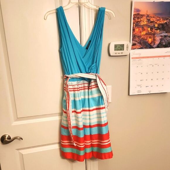 Ralph Lauren Blue and Red Sleeveless V-Neck Sundress - Picture 1 of 9